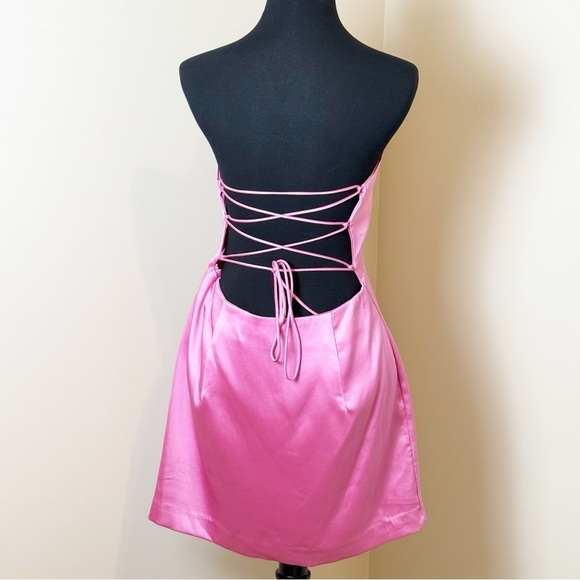 Endless Rose 🌹 SATIN CROSS SPAGHETTI TIE MINI DRESS L - Picture 7 of 13